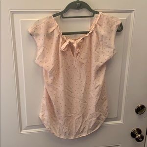 Pink and gray polka dot top